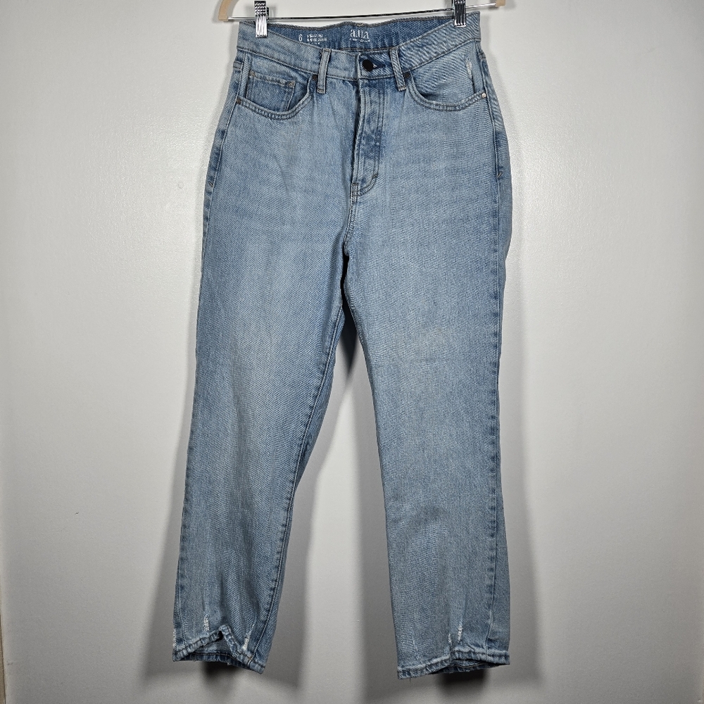 a.n.a. High Rise Vintage Straight Leg Distressed Button Fly Denim Jeans Size 6